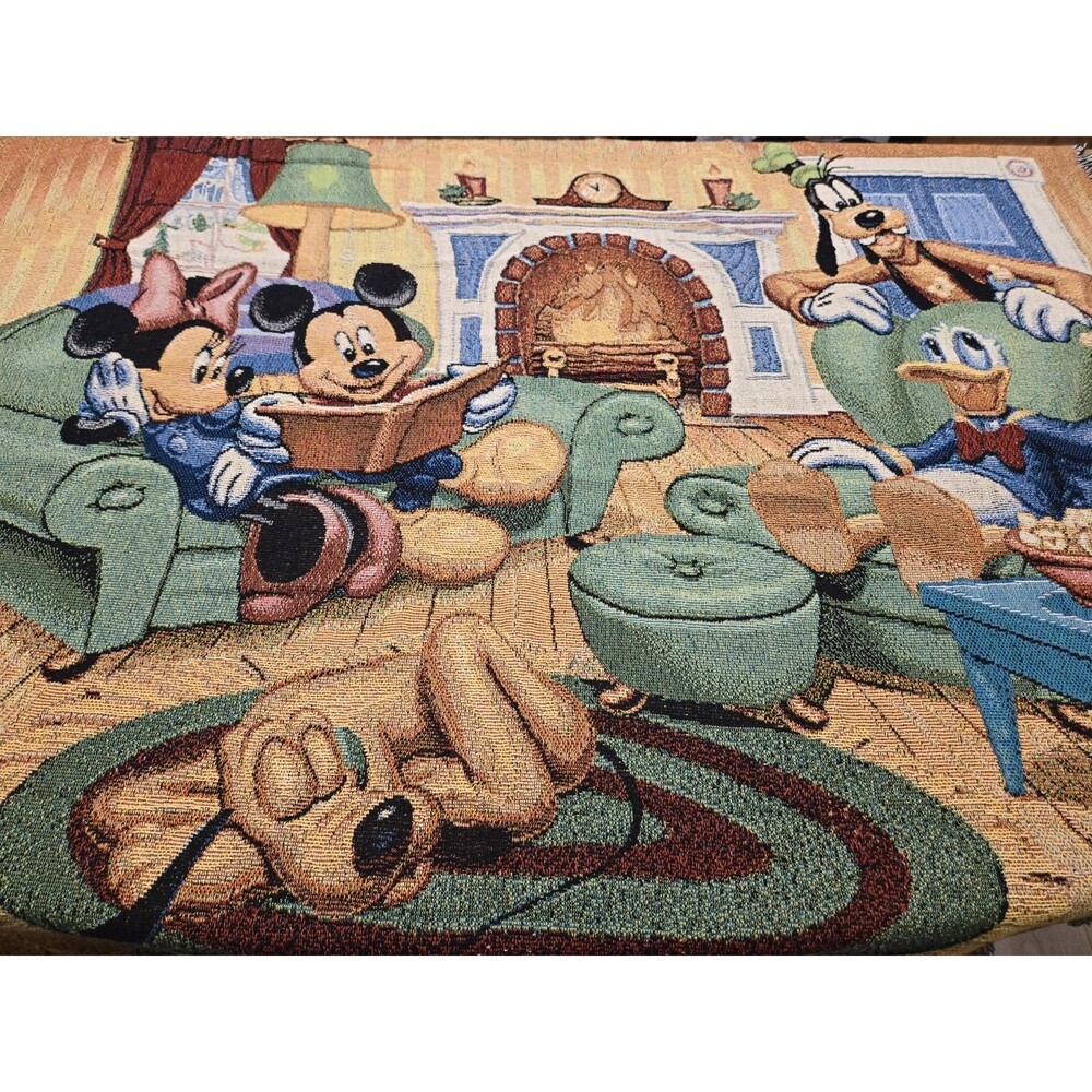 Walt Disney World Tapestry Woven Throw Blanket Mickey Minnie Mouse Fireplace